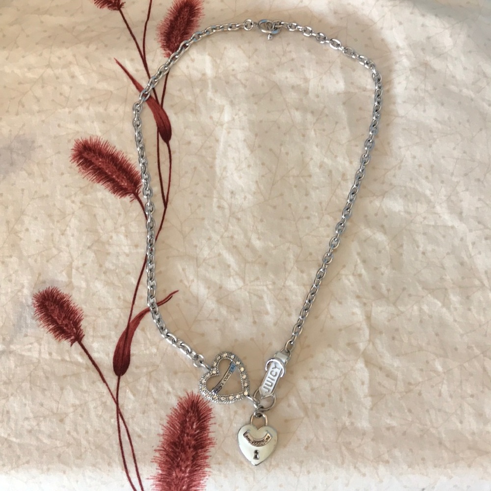 Juicy Couture Heart Lock Necklace White Enamel